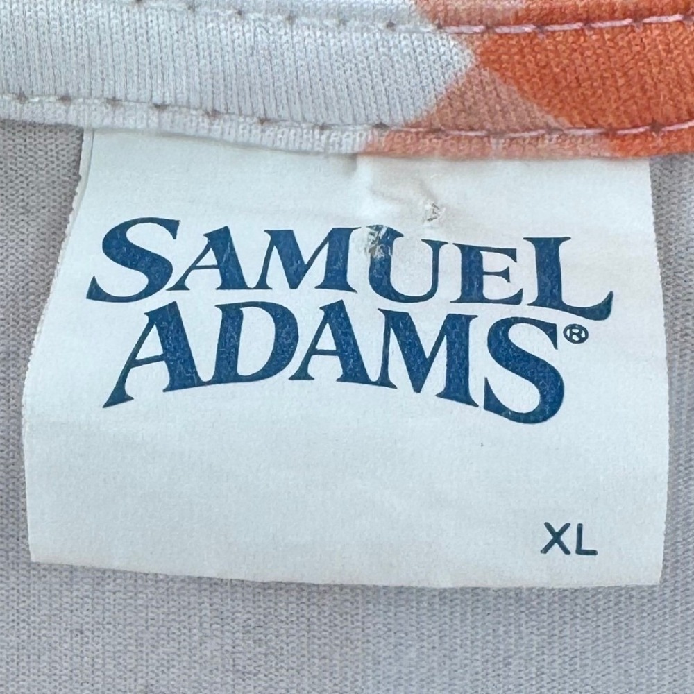 Samuel Adams Mens XL Oktoberfest Lederhosen Graphic T-Shirt Orange Brown Beer - Picture 5 of 5